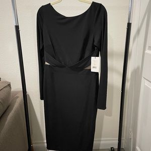 Bailey 44 Long Sleeves Black Dress with Nude Mesh Cut Outs